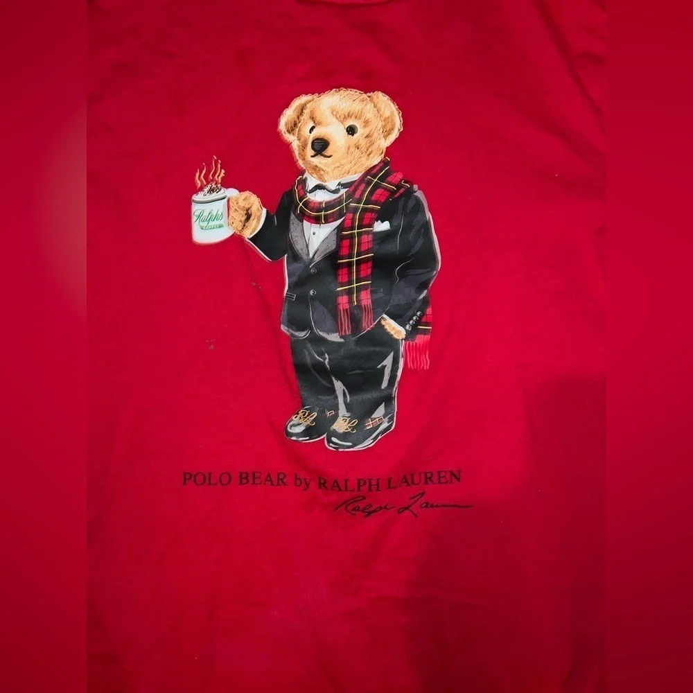 Ralph Lauren Red Long Sleeve Shirt with Bear Design size 10-12